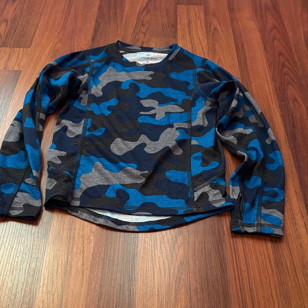 Lands' End Blue and Gray Camouflage Shirt